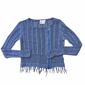 Yoon Anthropologie Blue Kit Fringe Hem Cardigan